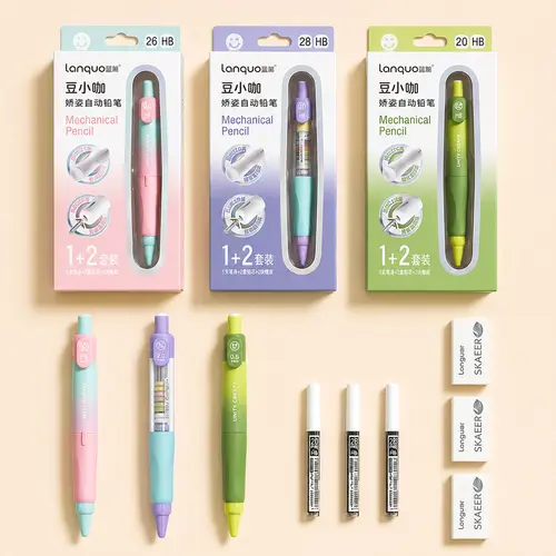 Children's Correct Posture Pencil Set - 3 Pre-Sharpened Pencils with Durable Graphite Core, 21 2mm Refills, 3 Erasers, Posture Guide - Classroom Stationery Supplies for Myopia Prevention, Birthday Gifts