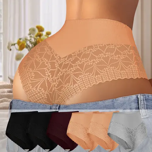 Morelect Women's High Waist Brief Underwear Sets - 6 Pcs Set 1, Sexy Lace Splicing & Trim, Breathable Lightweight Mesh, Ideal for Date Night & Anniversaries, Summer Essential, Mother's Day Gift, Do Not Dry Clean