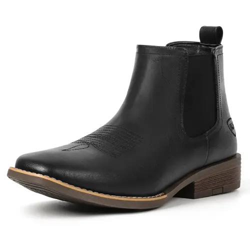 IUV Cowboy Boots For Men Square Toe Chelsea Ankle Boots Mans Casual Western Boots Fashionable Classic Comfortable Versatile Available  Black and Brown Slip on Western Boots