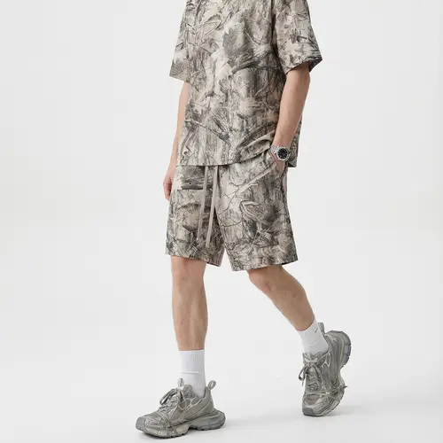 EVELLYHOOTD Tree Camo Baggy Shorts | 240GSM Men's Tree Camo Collection Tees | Breathable Quick Dry Cotton T-shirt Sweats Summer Casual Streetwear M106/M800