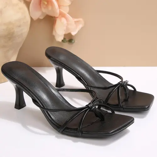 Women's Trendy Kitten Heels Sandals Square Toe Slip-On Heeled Sandals for Party Summer Vibes