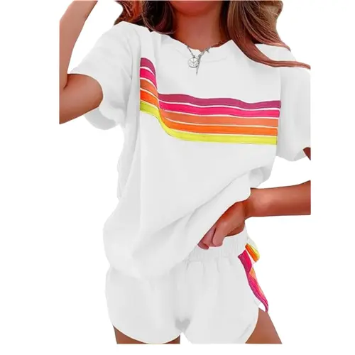 Women's 2 Piece Outfits Summer Casual Matching Sets Short Sleeve Crewneck T-Shirt and Elastic Waist Shorts Lounge Sweatsuits Tracksuit