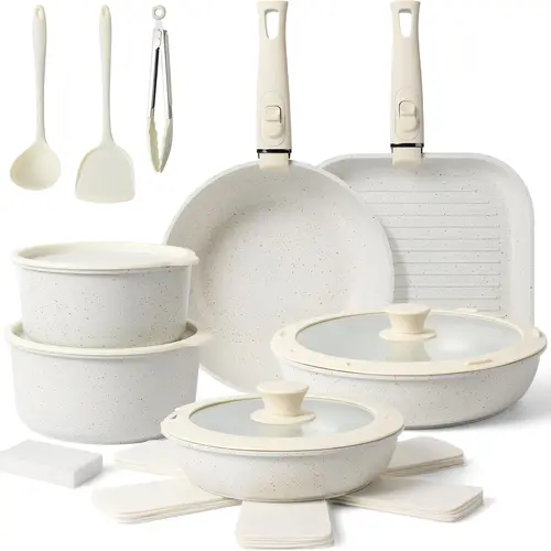 TIBBICC 20-Piece Nonstick Complete Kitchen Kit - Detachable Handle, Space-Saving, Non-Toxic, Under $10 Each, Restaurant-Style Stainless Steel Pots Pans, Cooking Pan Set, Nonstick Pot Sets for Cooking, Ideal Gift, Cookware, Pots And Pans Set