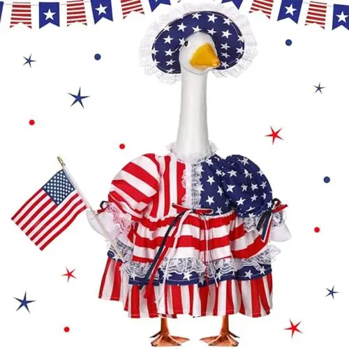 4th of July Porch Goose Outfits for 23'' Cement Plastic Porch Goose Statue (not included goose), 250th Anniversary Patriotic Porch Goose Clothes with Flag Star Red Blue White Strip Goose Costume for Independence Day Summer Lawn Yard Garden Porch Decor
