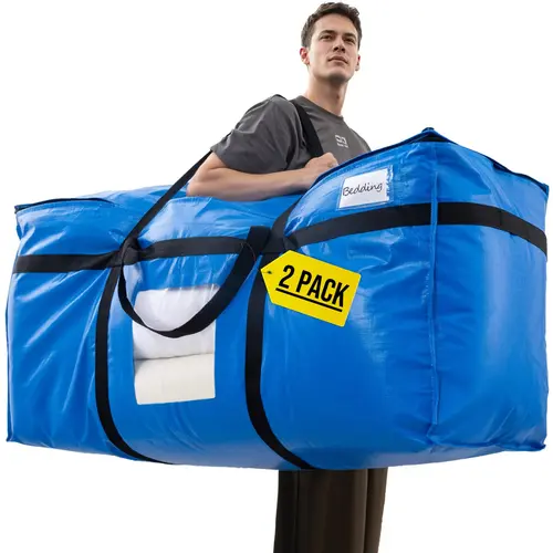 TAILI 69 Gallon Extra Large Storage Bags, XXL Blue Heavy Duty Moving Bags For Storage with Visible Window, Wrap Around Handles, Totes for Space Saving, Alternative to Moving Boxes (2 Pack) Durable Lightweight Organizer Compression Packing