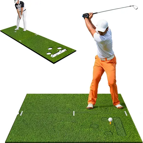 Dual-Mode Hitting & Putting Mat - 30mm/25mm Thick High-Elasticity Artificial Turf Unisex EVA Foam Golf Equipment, Golf Training Accessory for Garage Simulator Chipping Driving, Indoor/Outdoor Use w/2 Tees