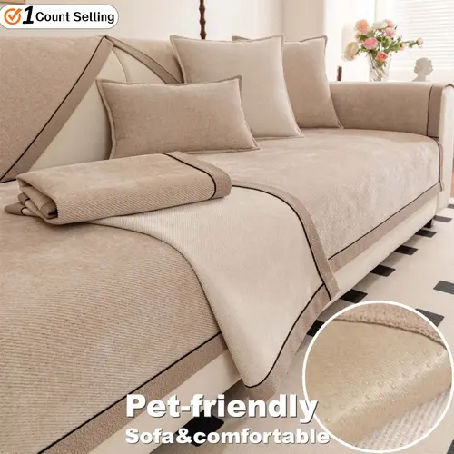 Luxury Colorblock Striped Sofa Cover for Dogs & Cats, Soft Non-Slip Couch Protector, Washable Couch Covers, Comfortable Pet-Friendly Washable Sofa Slipcover for Living Room, Modern Dustproof Sofa Cover for 1/2/3/4 Seater