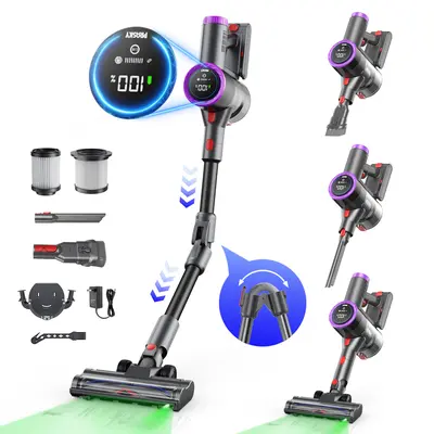 Prasky Cordless 9-in-1 Stick Vacuum Cleaner - Foldable, Self-Standing, with HEPA Filter, Charging Station, Removable Battery, Intelligent Alert Mode, 1.5-Liter Dustbin for Deep Clean of Home, Pet Hair, Hard Floors