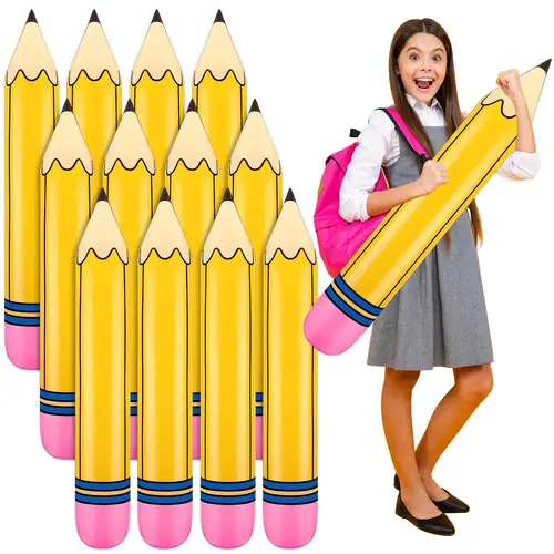 12-Piece Pastel Multicolor PVC Giant Inflatable Pencil Balloons - Playful, Creative Decoration for Back to School Classroom Decor, Balloon Decor & First Day Party Supplies, Creativity, Teacher Stuff For Classroom