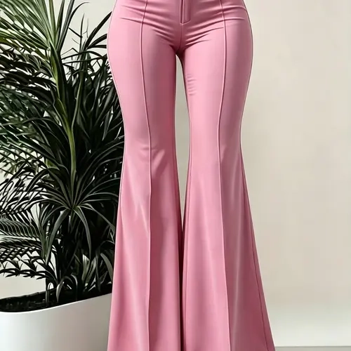 Women's Elegant Chic Fashion Solid Color High Waist Fitted Casual Flare Pants, Bell Bottomed Pants, Stylish Ladies' Long Flared All Seasons Trousers for Daily Wear