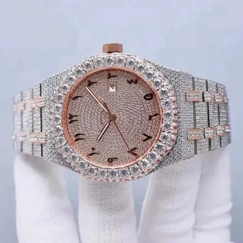 Men's CZ Moissanite Precision Automatic Waterproof Watch - Classic Gold, Trendy High-End Wristwatch with Reliable Water Resistance