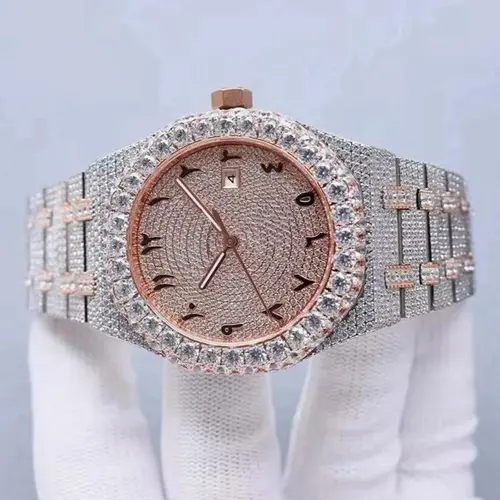 Men's Iced Out Bling Watch with Moissanite & CZ, 22mm Waterproof Trendy Wristwatch with Elegant Dial for Parties, Water Resistant Wristwatch, Fashionable Party Watch, Round Face, Watch Party