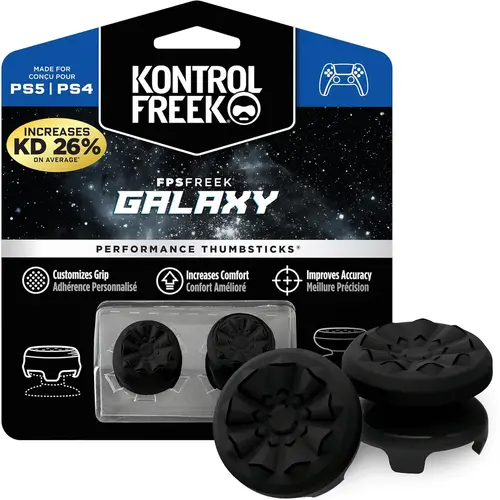 KontrolFreek FPS Freek Galaxy Black for PlayStation 4 (PS4) and PlayStation 5 (PS5) | Performance Thumbsticks | 1 High-Rise, 1 Mid-Rise | Black