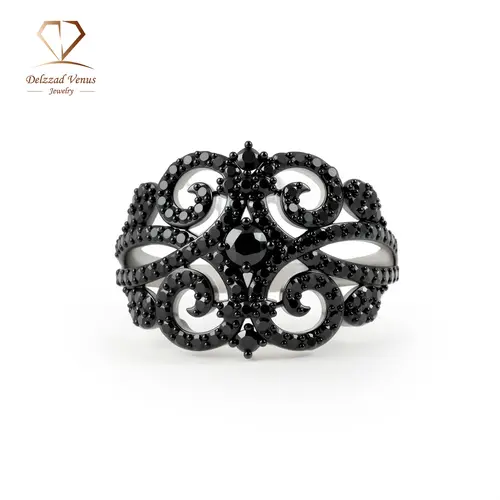 Delzzad 1.1ct Total VVS Synthetic Moissanite & Black Spinel Cluster Ring, Copper Gothic Band with Dark Romance Gothic Shadow Accents Adding Bold Drama, Cert Wedding Gift Jewelry