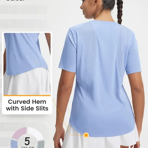 BALEAF Women's Short Sleeve Activewear T Shirt - Breathable Mesh Back, Quick Drying Top, Moisture Wicking, UPF 50+, Lightweight Sun Protection Athletic Tee for Gym, Hiking, Daily Use, Moisture Wicking Tee, Workout Tops,travel essentials,camping essentials
