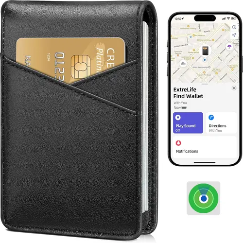 ExtreLife Mens Wallet with Smart Tracker, Genuine Leather Bifold Wallet, Works with Apple Find My, 10 Card Slots, Money Pocket, ID Window, RFID Blocking, GPS Wallet Tracker（only IOS) SummerWins tiktokshopbacktoschool,back to school,back to school haul