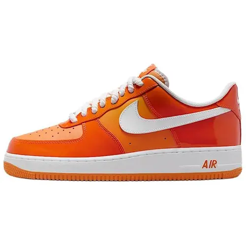 NIKE Men's Air Force 1 '07 LV8 Safety Orange Patent Leather Low-Top Sneakers - Premium Leather Feels Luxe, Steady Rubber Grip, White Rubber Sole Adds Clean Finish, Street Style with Ease, All-Day Comfort Athletic Casual Sports Shoes
