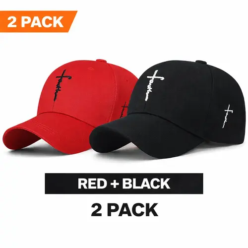 Unisex 2-Pack Christian Faith Graphic Hat Cap - Jesus Cross Design Casual Baseball Cap, Easter Gift, Comfortable Adjustable One Size Sports & Outdoor Accessory