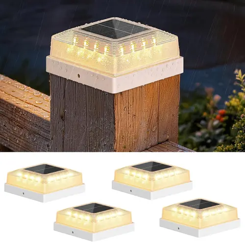 【Clearance】MATULSA 4/8-Pack Solar Power LED Post Cap Lights, Outdoor Waterproof Set with 2 Lighting Modes, Versatile 3 Color Changing Design for 4×4 Wood/Vinyl Posts, Ideal for Garden Patio