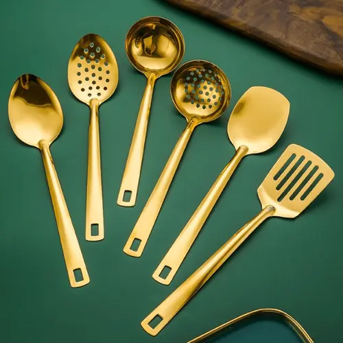 6-Piece Korean Style Gold-Plated Stainless Steel Kitchen Utensil Set -