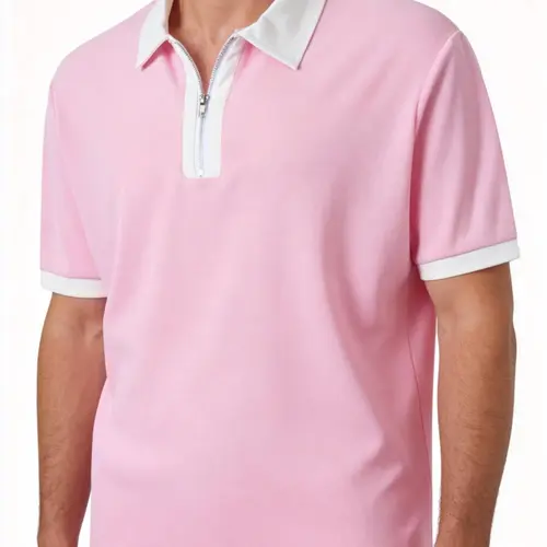 Men's Summer Colorblock Short Sleeve Polo Top for Daily Wear, Half Zip Design, Classic Golf Polo Shirt, Training Shirt, Gym Wear, Sports Casual Wear, Men's Essential Wardrobe Item, Casual Sports Tops