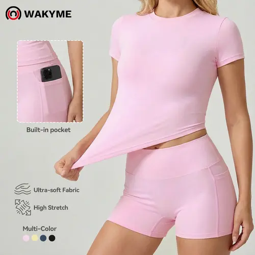 Women’s Yoga Set 2 Piece Quick Dry Slim Fit Workout Outfit Gym Fitness Activewear with Pocket