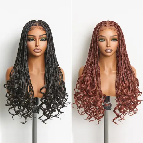 Frodio Veralux™ Fiber Full Lace Boho Knotless Braids Wig with Curly Ends Loose Wave – Premium Synthetic Knotless Braids, Natural Hairline, Ready to Wear #summervibes#SohoChic