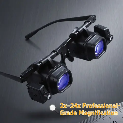 Head-Mounted Acrylic Magnifying Glasses with 2x-24x Magnification, LED Light, Portable ABS Plastic Accessories for Smartphone Repair, Electronic Watch Repair,father'sdaygifts,campingessentials,campinggear