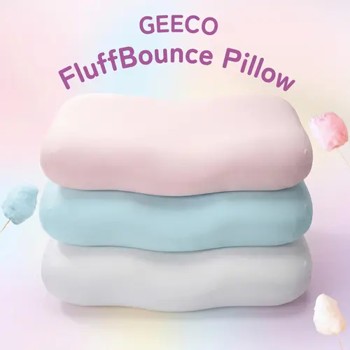 GEECO FluffBounce Ergonomic Cervical Pillow + FREE Cooling Pillowcase - Contoured, Soft, Durable Dual-Height Slow-Rebound Memory Foam for Side & Back Sleepers, Washable Cover, Pillows for Shoulder Pain Relief, Neck Care & Good Posture, Cooling Bedding