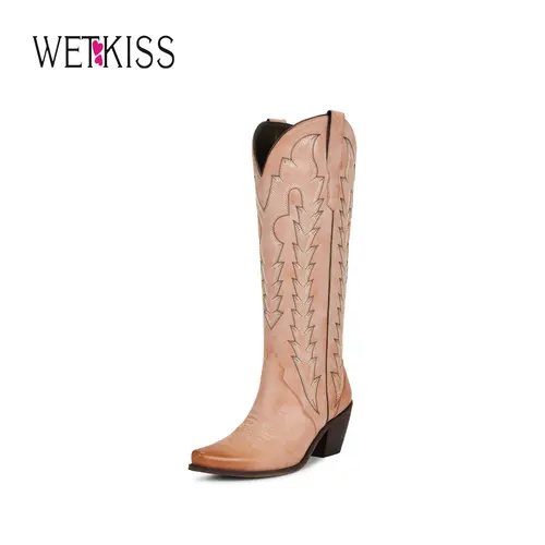 Wetkiss Women’s Knee-High Cowboy Boots – Embroidered Western Cowgirl Boots with Pointed Toe and Block Heel, #WeeklyDeals#sohochic