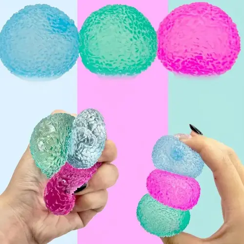 3PC Handcrafted TPR Malt Sugar Texture Squeeze Squishies Set - Soft Stress Relief Fidget Grippie, Grape Crystal Mochi, Oobleck Toys - ASMR Sensory Products for Neurodivergent Kids 3+, Relaxing Gifts