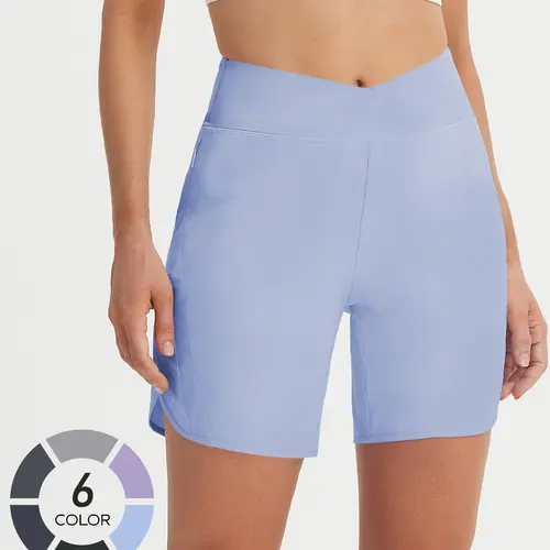 BALEAF Women's 7" V Cross Waist High Waisted Shorts Tummy Control Athletic Shorts with 2 Zipper Pockets Quick Dry UPF 50+ Stretch Workout Shorts for Running Walking Hiking Tennis Golf Everyday Wear tiktokshopbacktoschool