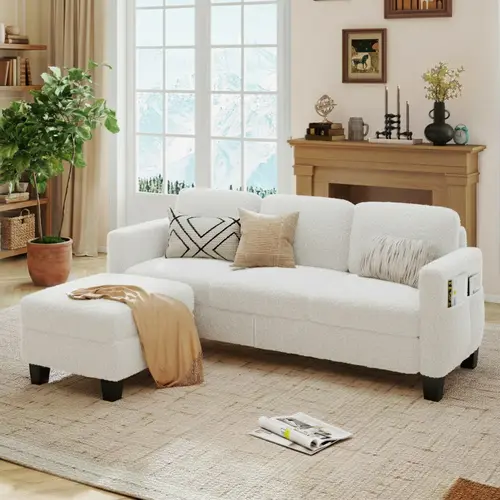 Pinmoco L-Shaped Sectional Sofa for Living Room, 3 Seat Velvet Convertible Sofa with Movable Storage Ottoman and Side Pockets Comfy Sofa Couch Indoor Sofa