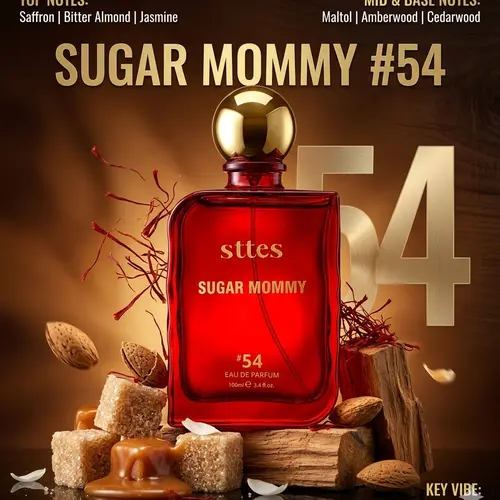 Sttes Sugar Mommy #54 Eau de Parfum for Women, 3.4 Fl Oz/100ml - Sweet Gourmand Fragrance with Saffron, Almond, Jasmine, Amberwood Musk - Long-Lasting Unisex Gift Perfume,back to school