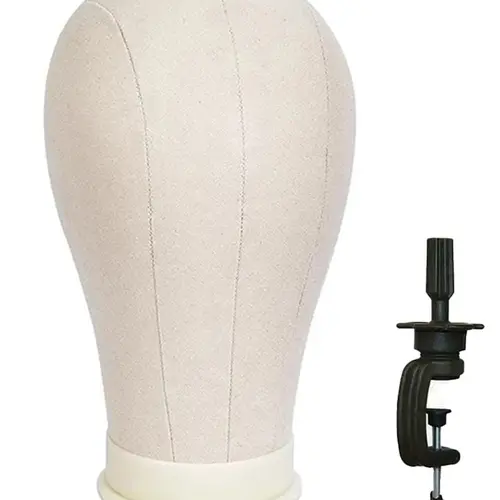 22-Inch Canvas Wig Stand Featuring a Mannequin Head, Designed for Wig Creation, Styling, And Displaying Hairpieces And Hats.