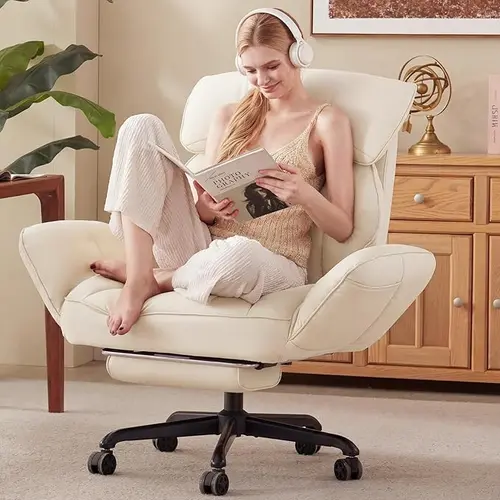 [DealsForYouDays] Cross-legged office chair with 180° rotating armrests, 90°-135° reclining computer chair with footrest, cat scratch resistant & pet-friendly, perfect for home office, gaming, relaxation and meditation