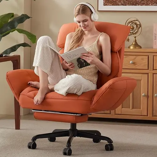 [DealsForYouDays] Cross-legged office chair with 180° rotating armrests, 90°-135° reclining computer chair with footrest, cat scratch resistant & pet-friendly, perfect for home office, gaming, relaxation and meditation,dorm essentials,home decor