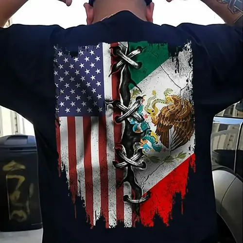 American Mexican Flag Mexico Patriotic Casual Cotton T-Shirt for Men & Women - Comfortable Everyday Wear, Unique Gift Idea, Machine Washable