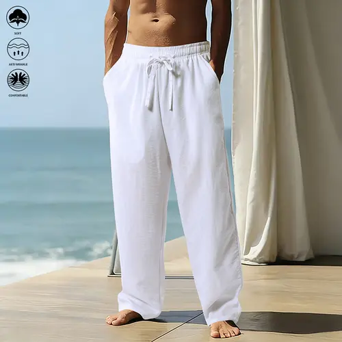 SummerWins Men's Linen Casual Athletic Shorts - Menswear, Men's Clothing with Solid Color, Drawstring Mid Waistband, Straight Cut, Comfortable for Beach Jogging, Holiday Outings