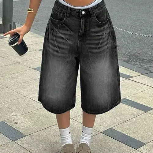 NVFelix Women Y2K Jorts Wide Leg Baggy Grunge Pockets Bermuda Denim Shorts for Everyday Summer Beach Casual Wear Fit