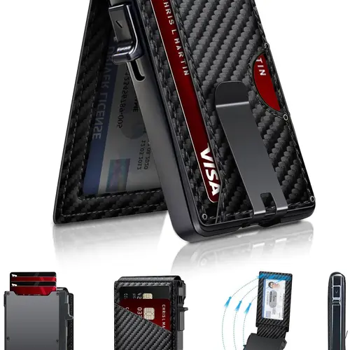 Minimalist Men’s Slim Wallet: 9 - 13 Cards, Money Clip, ID Window. RFID - Blocking, Aluminum Bifold Pop - Up SpringStatements wallet
