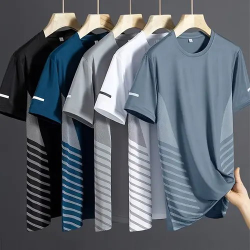 Men's 5-Pack Short Sleeve T-Shirt Tops - Business Casual Activewear, Synthetic Fabric, High Stretch, Quick-Drying, Breathable for Running Workouts & Easy From Gym to Casual Errands
