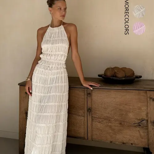Elegant Fashion Lace Backless Sleeveless Tie Vest Top & Long Lace Skirt Set, Summer Women's Outfit, Chic Stylish and Comfortable, Sleeveless Matching Sets, Lacey Set, Womenswear