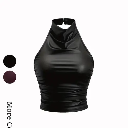 Ladies' Sleeveless Halter Neck Crop Top with Backless Design, Smooth Comfortable Fabric for Casual or Formal All-Season Wear Style Casual Tank Top