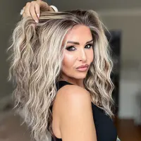 AISOM Mila Honey Mocha Water Wave Free Part Lace Front Wig with Scandinavian Hairline Glueless Wig 16 Inch Low Density Heat Friendly Synthetic Hair