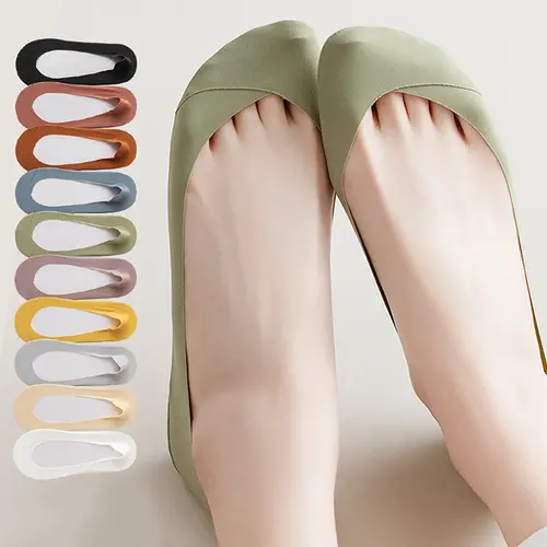10 Pairs Ice silk boat socks women's autumn thin non-slip and anti-drop heel shallow mouth invisible socks  high heels single shoes short socks Bridal Breathable Fabric Socks Anklesocks