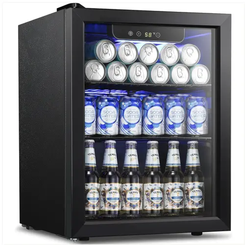 Antarctic Star 1.7 Cu.Ft Built-In Beverage Mini Fridge Cooler - 68-Can Stylish Compact Refrigerator with Tempered Glass Door, Digital Display, 2 Adjustable Shelves, LED Light, Silver for Home Bar, Office Work, Small Spaces, Wine