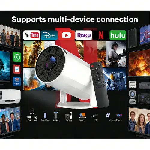 XBJ 2026 Brand New Smart HD Mini Projector, Android 12.0, Bluetooth 6.0, WiFi, Auto Keystone Correction, Manual Focus, Portable, Fast Phone Screen Casting, Wireless Audio Outdoor Projector