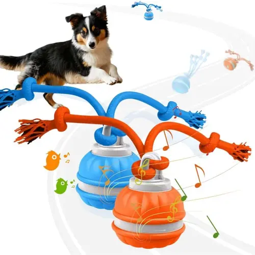 Dog Interactive Training Ball - Rechargeable Self-Moving Pet Toy with Built-In Bird Sounds, Moving Beads, Auto Roll for Puppies, Small Dogs Indoor-Outdoor Active Play & Entertainment, Ball Toy