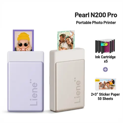 [LIVE ONLY] Liene Pearl N200 Pro Portable Photo Printer, Instant Mini Picture Printer for iPhone Smartphone, Thermal Dye Sublimation, Bluetooth Sticker Printer 50 Sheets 2x3 Adhesive Paper & 5 Cartridges, New Arrivals, TechVibes homedecor, Ccd Camera, Ios